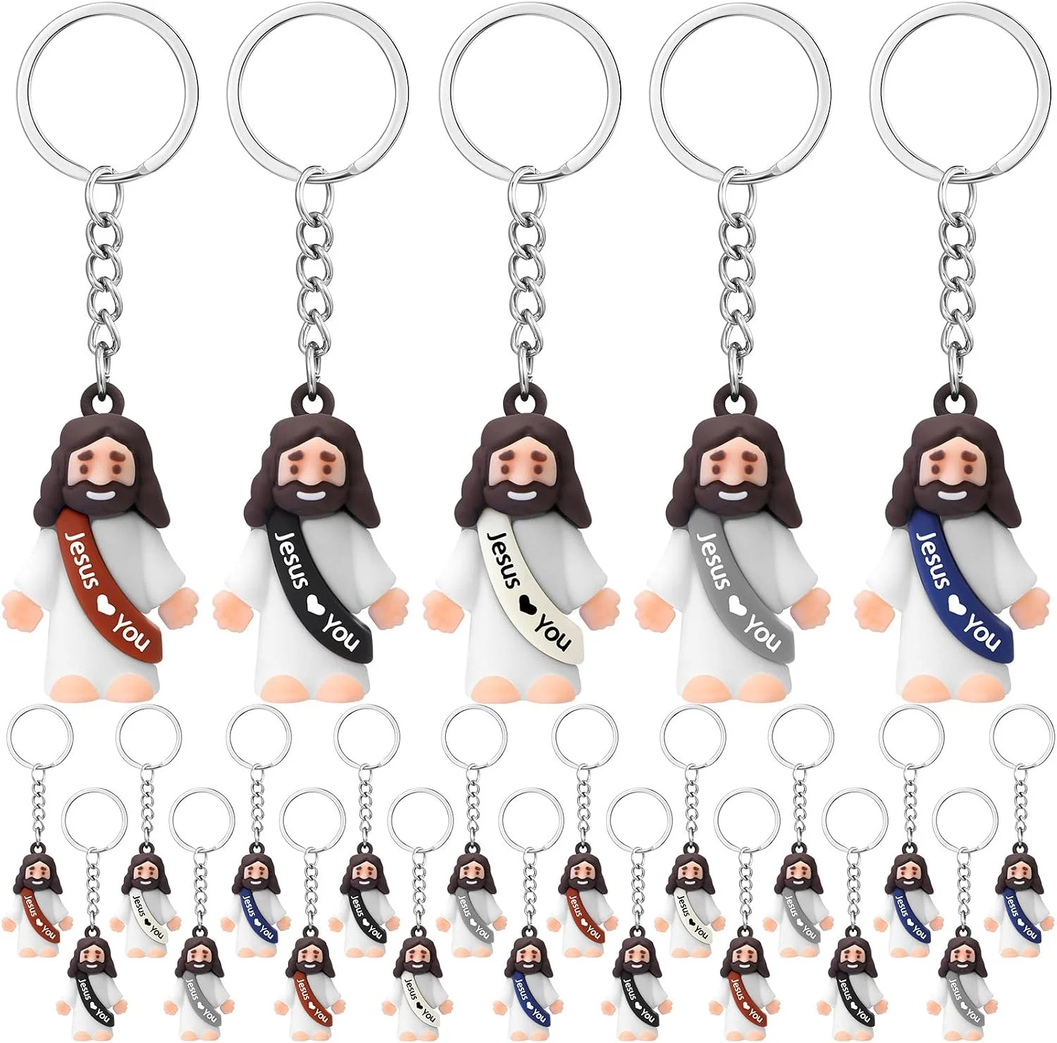 Sumind 24 Pcs Jesus Figurine Christian Keychain Religious Keychain Bulk Classic