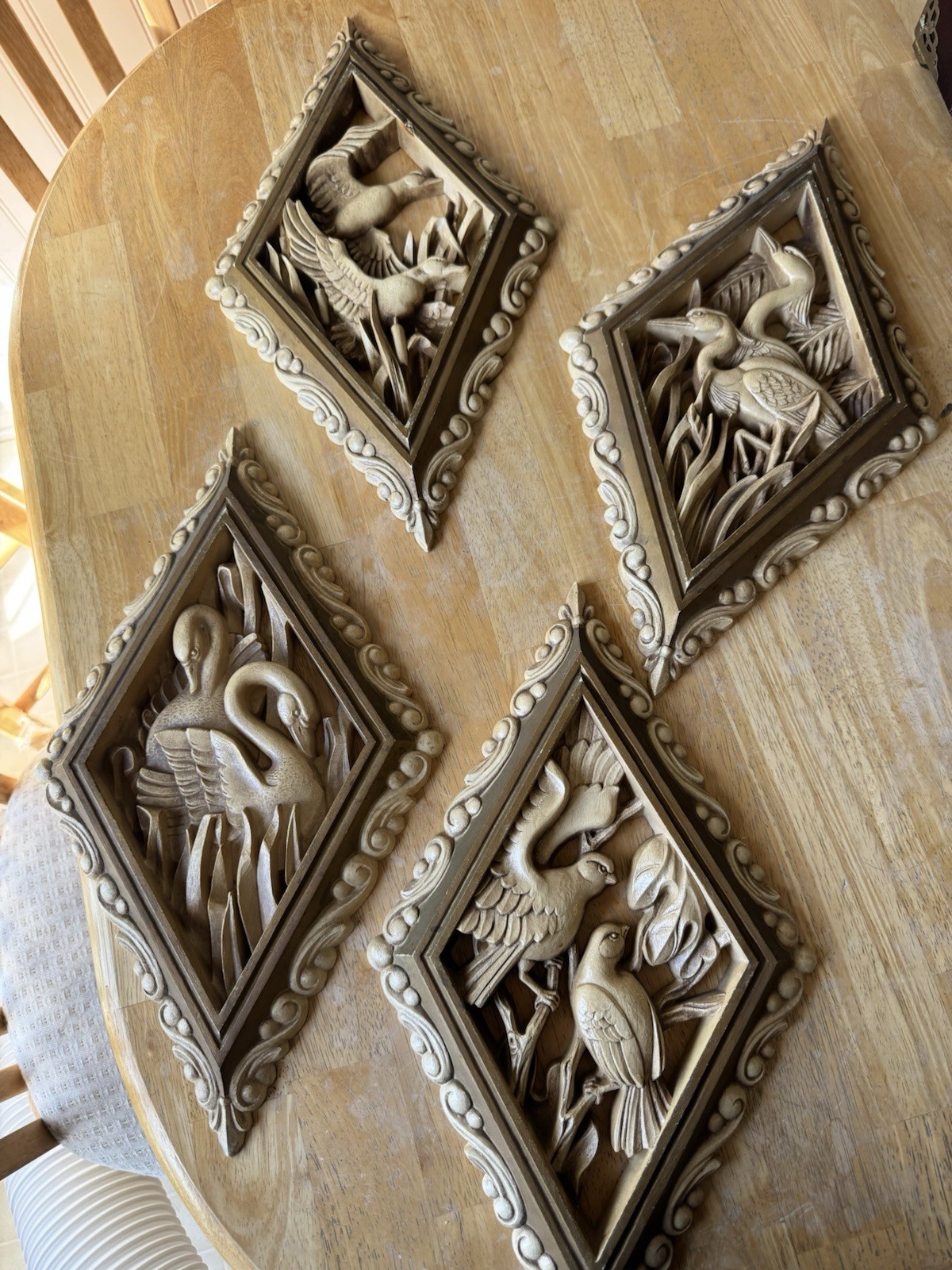 1970’s Retro Wall Decor Diamond Shaped Plaques Burwood Set Of 4 