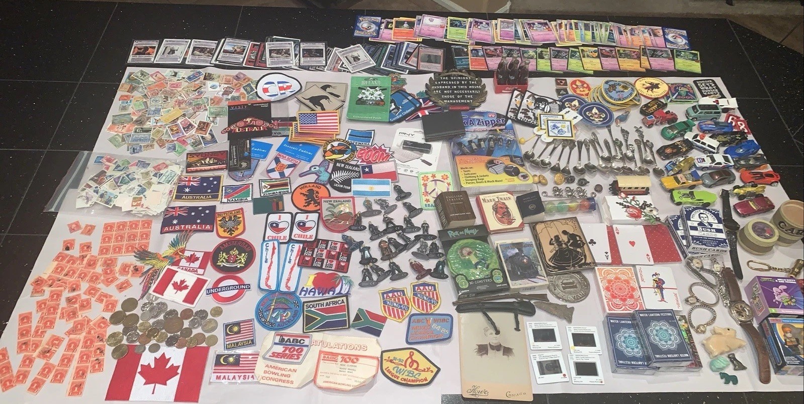 Junk Drawer HUGE LOT~Stamps~Coins~Pokemon~Star Wars CCG~Hot Wheels~Coke Bottles+