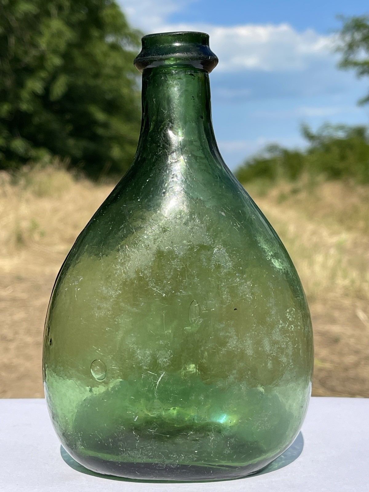 Rare Antique 1800s Glass Bottle Open Pontil