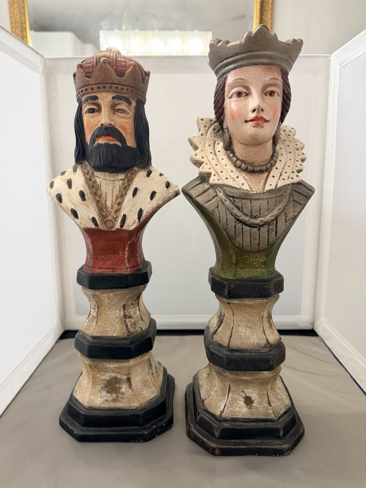 Rare MCM Vintage King & Queen Statue large chess piece chalkware GERMANY