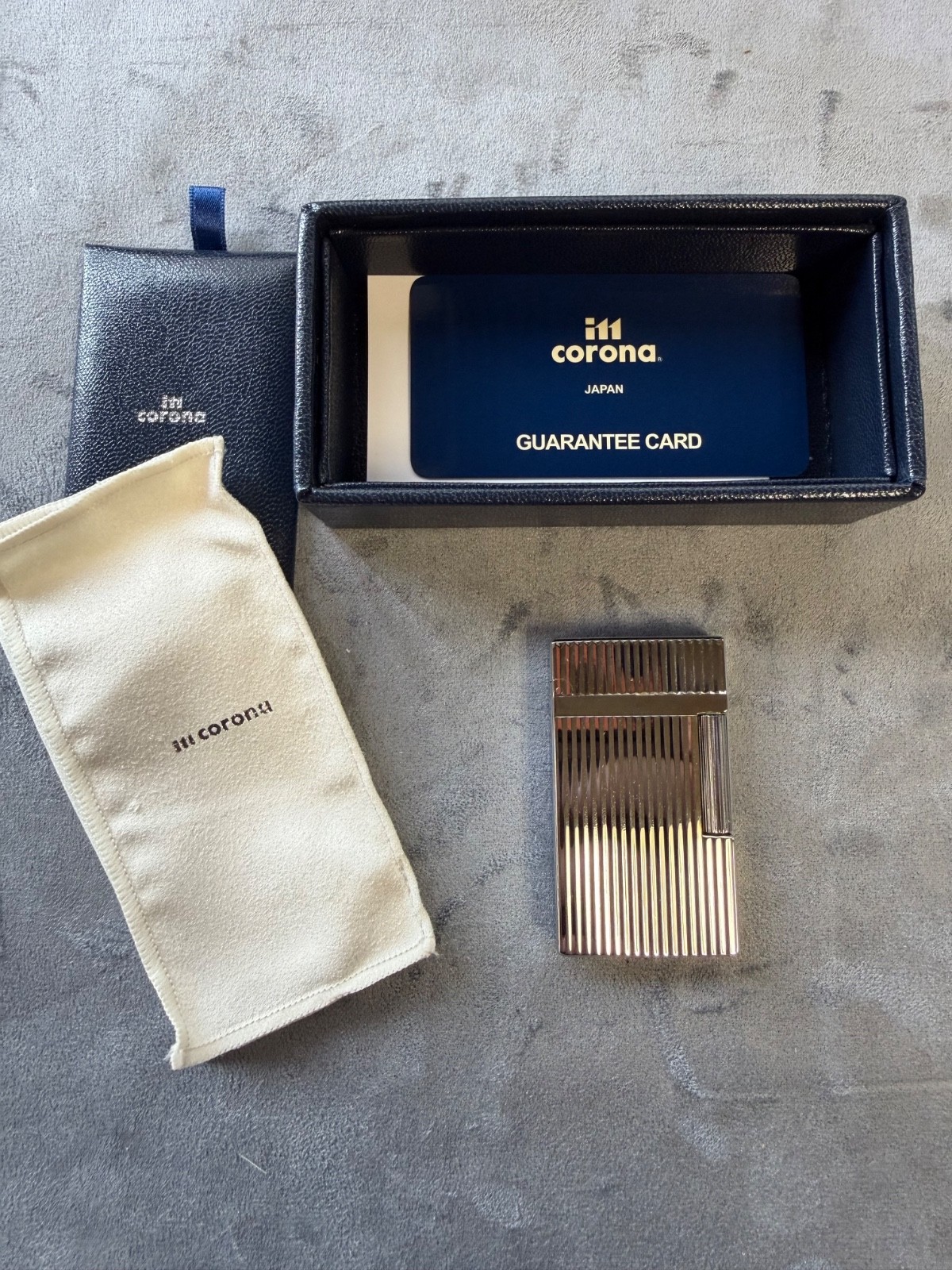 IM Corona Double Corona Chrome Pinstripe Flint Lighter, Japan, NEW IN BOX