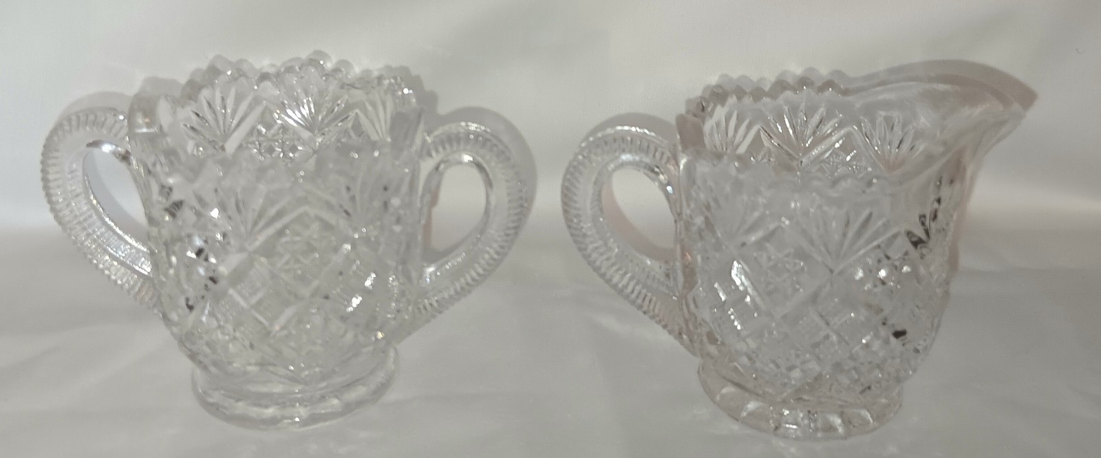 Vintage Westmoreland Thumbelina Handled Sugar Bowl/Creamer, EAPG, Sawtooth Edge