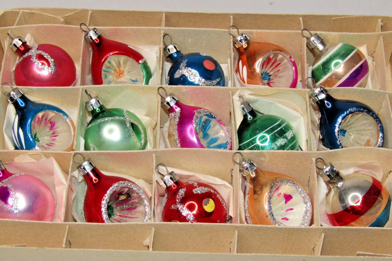 Lot VTG Glass Pictured Feather Tree Indent BALL DROP Christmas Ornament Poland