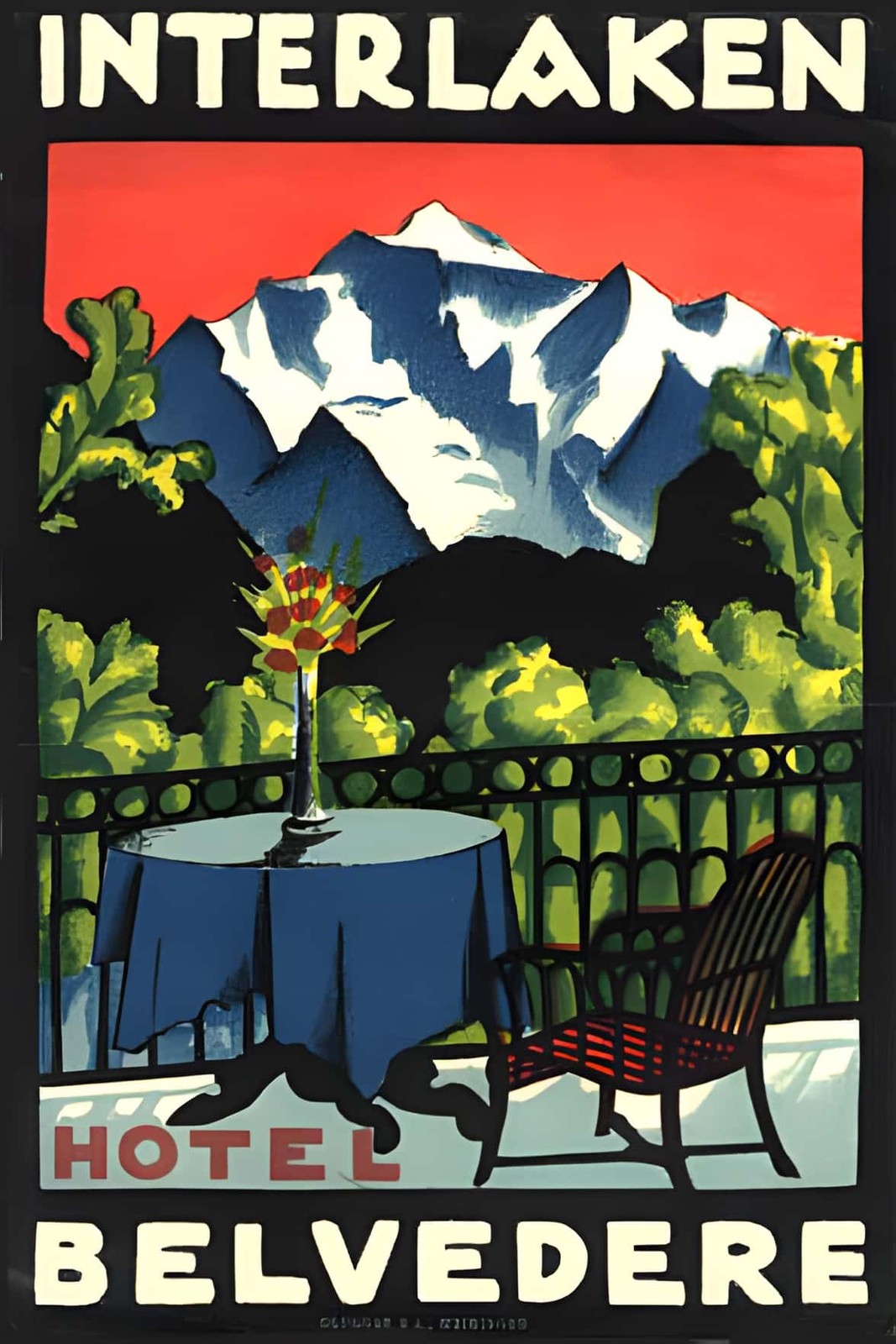 Vintage Interlaken Belvedere Hotel Poster 🌄🖼️ - 1930s Switzerland Design -