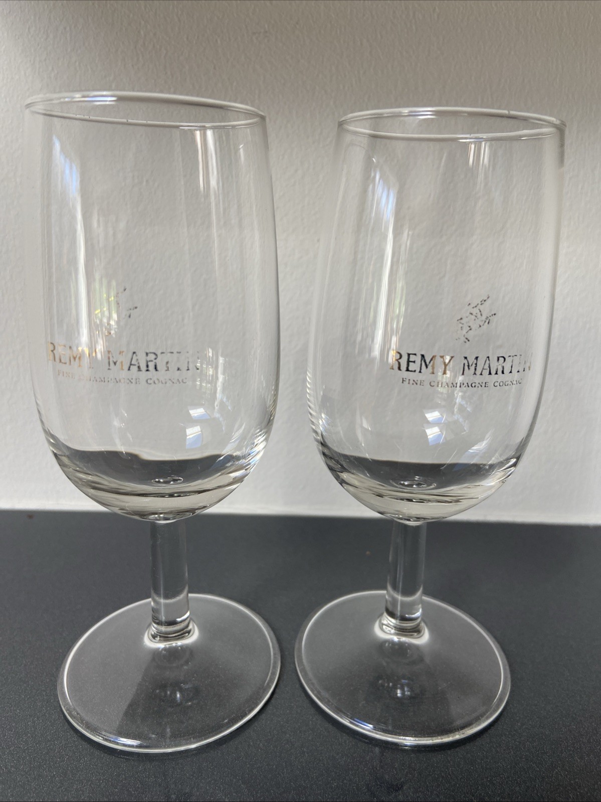 2 Vintage Remy Martin Fine Champagne Cognac Stemmed Glasses 5.5 Inches Tall