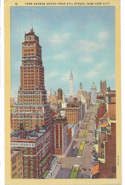 LINEN Postcard      PARK STREET SOUTH FROM 57TH STREET  -  NEW YORK CITY, NY