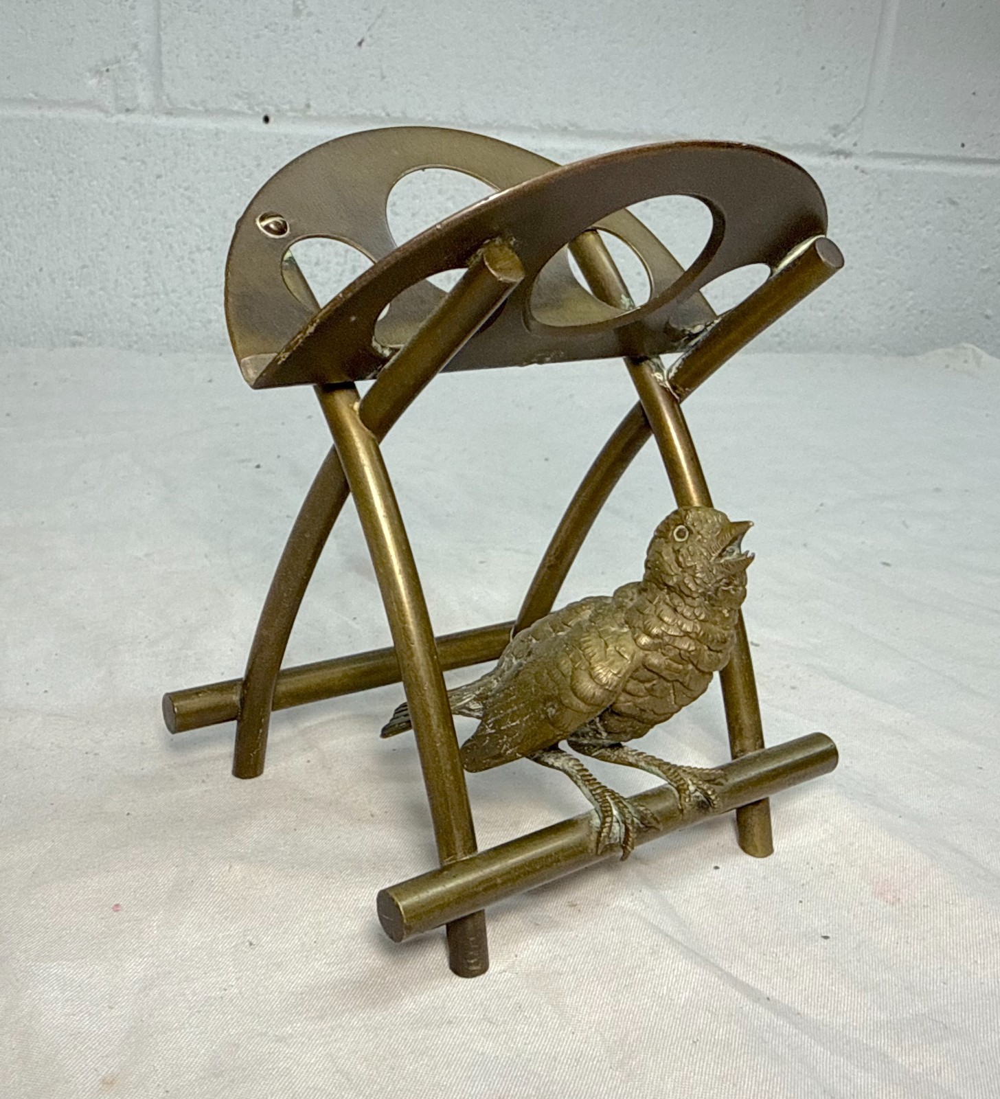 Antique 19th century solid gilt bronze bird pen/ pipe holder stand statue 1800's