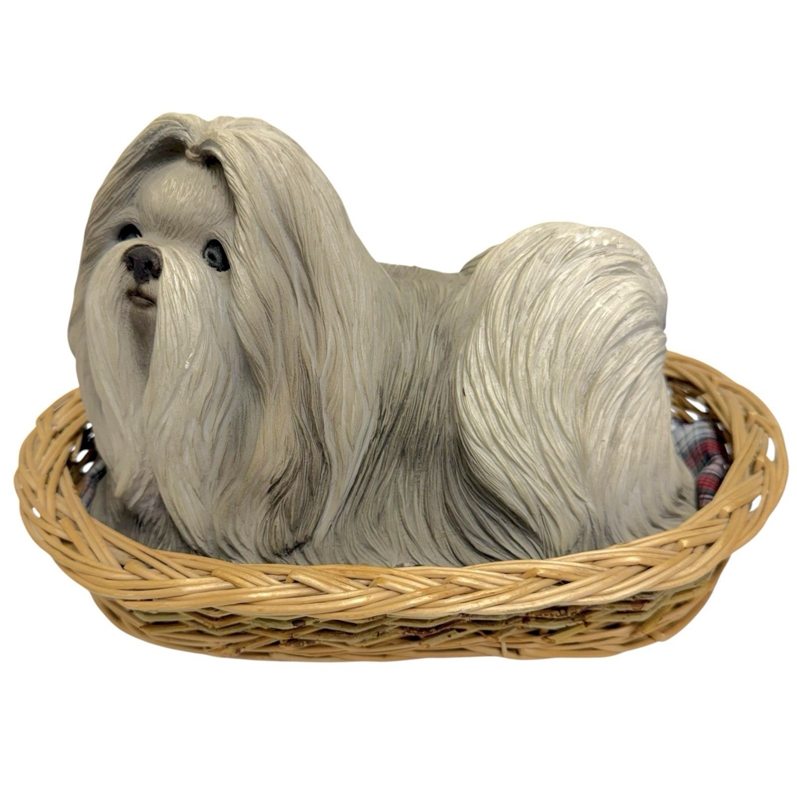 Vintage 1985 Sandicast Shih Tzu Figure Sandra Brue Handcrafted Signed with Bed
