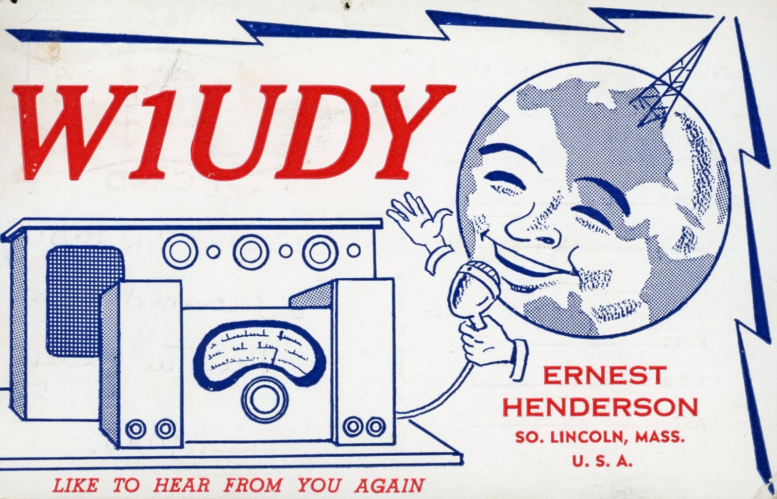 Vintage Amateur Radio QSL Postcard, 1952, W1UDY, South Lincoln, MA, Scott #806