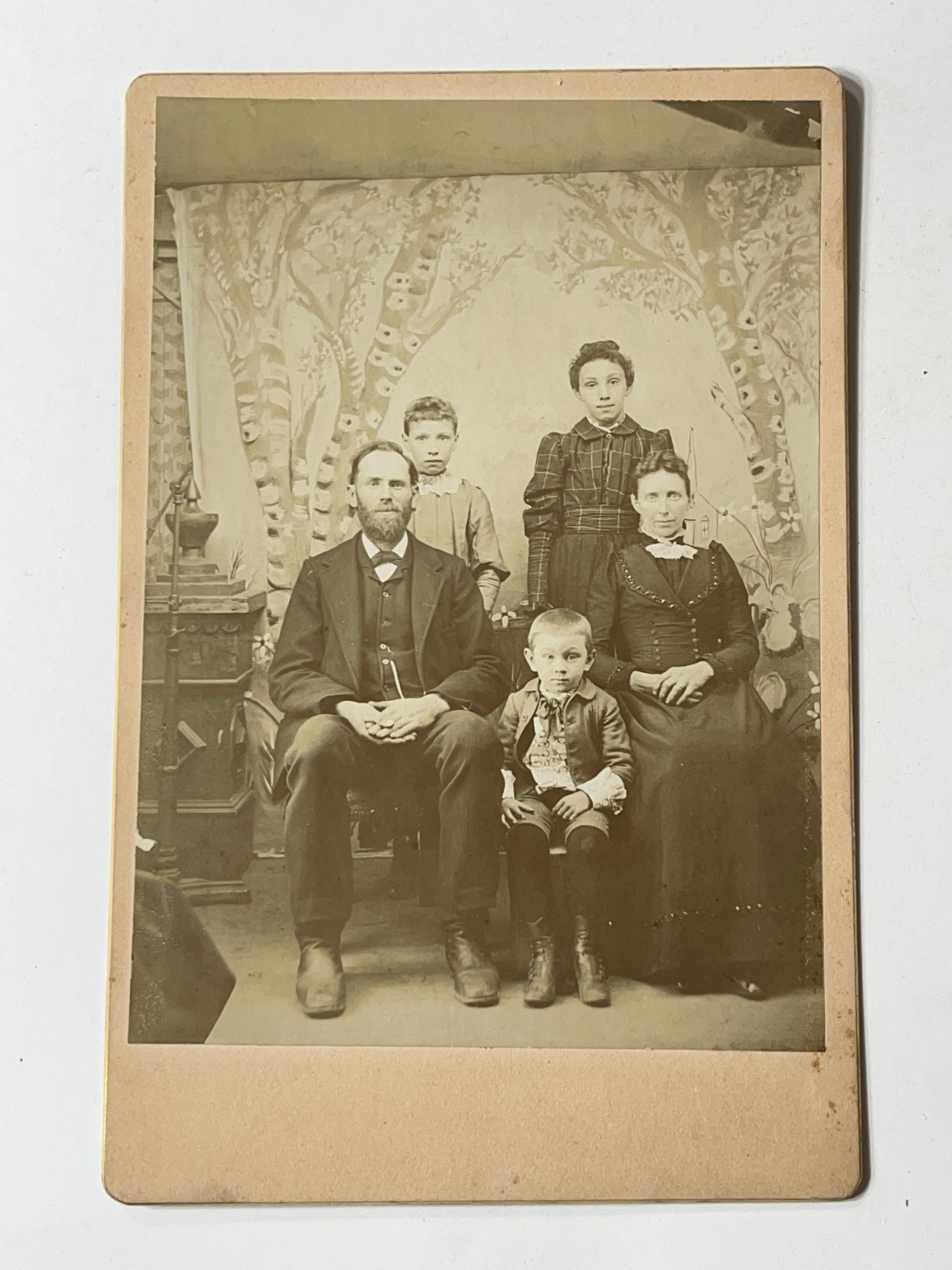 Antique 1880s Cabinet Card Photo of A Man & Women & Kids - 1880s Family Photo