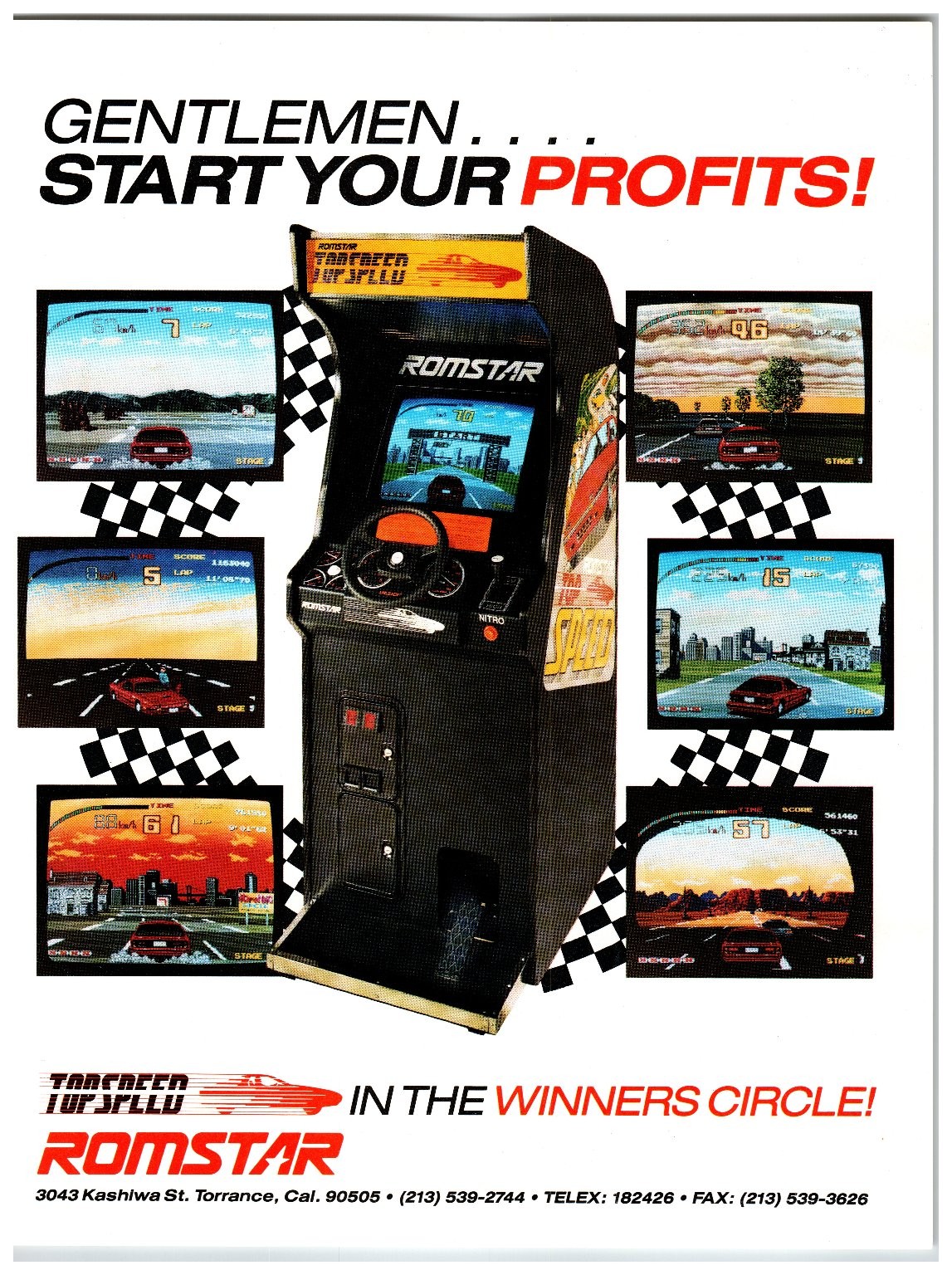 Vintage Romstar Top Speed Arcade Game Racing Brochure Flyer 1980s