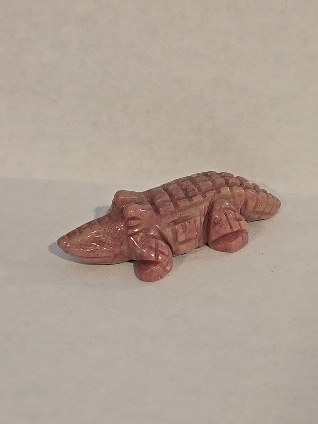 Hand Carved Rhodochrosite Rhodonite Alligator Crocodile