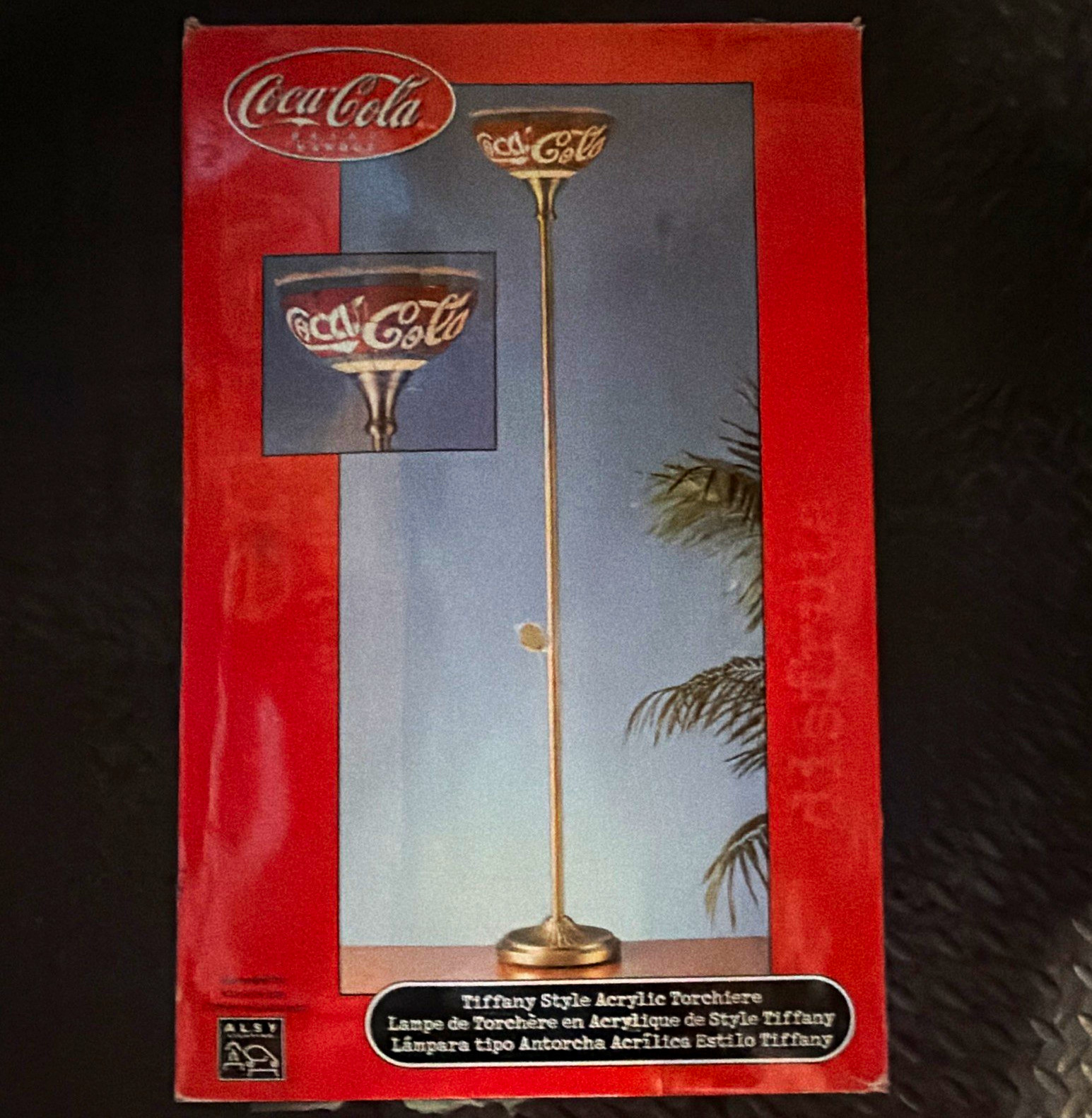 Coca-Cola Tiffany Style Acrylic Torchiere Floor Lamp, Red/Gold/White Soda