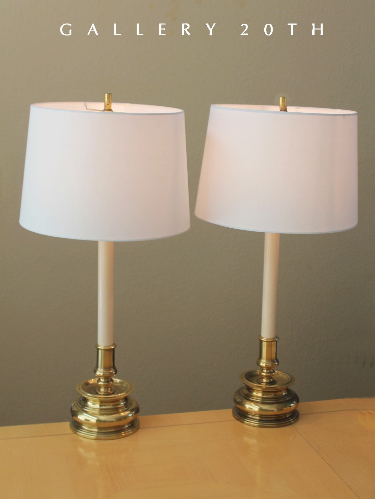 CLASSIC PAIR STIFFEL BRASS CANDLESTICK TABLE LAMPS MID CENTURY MODERN VTG 60S
