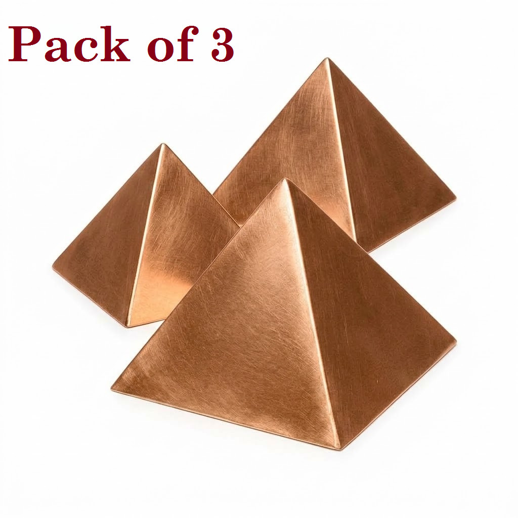 2 Inch Pure Copper Pyramid for meditation spaces,shelves & pooja rooms Pack of 3