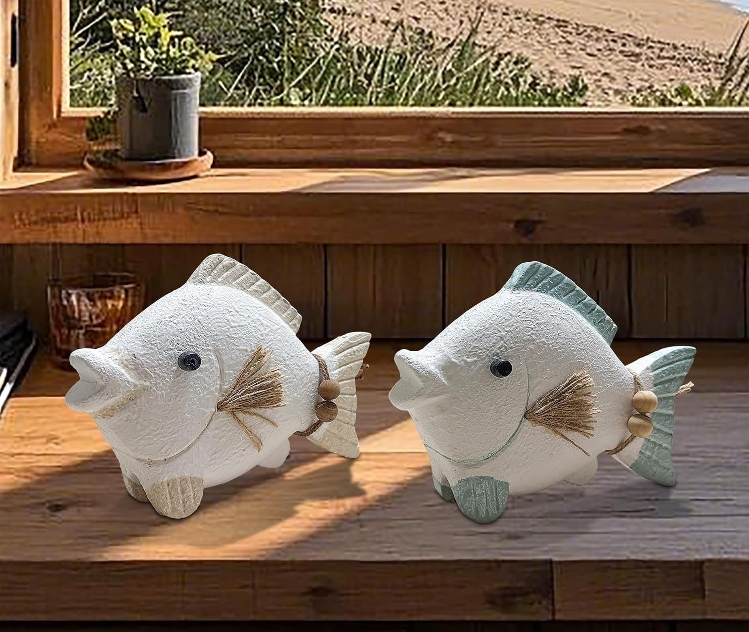 SAILINGSTORY Wooden Fish Decor Coastal Beach Lake House Decor Set of 2