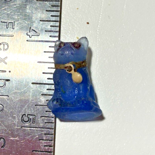 Antique Czech glass Cracker Jack Czechoslovakian BLUE French bulldog dog charm