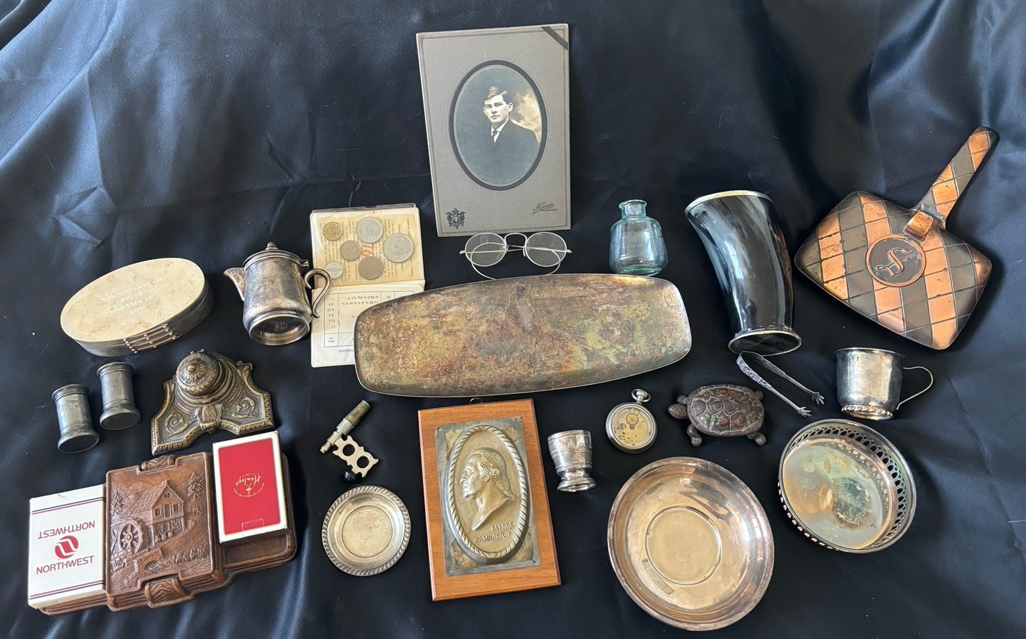 Grandpa’s Desk Lot Of Collectibles- Silver, Inkwell, Card Caddy, Etc. Nice Lot Grandpa’s Desk Lot Of Collectibles- Silver, Inkwell, Card Caddy, Etc. Nice Lot
