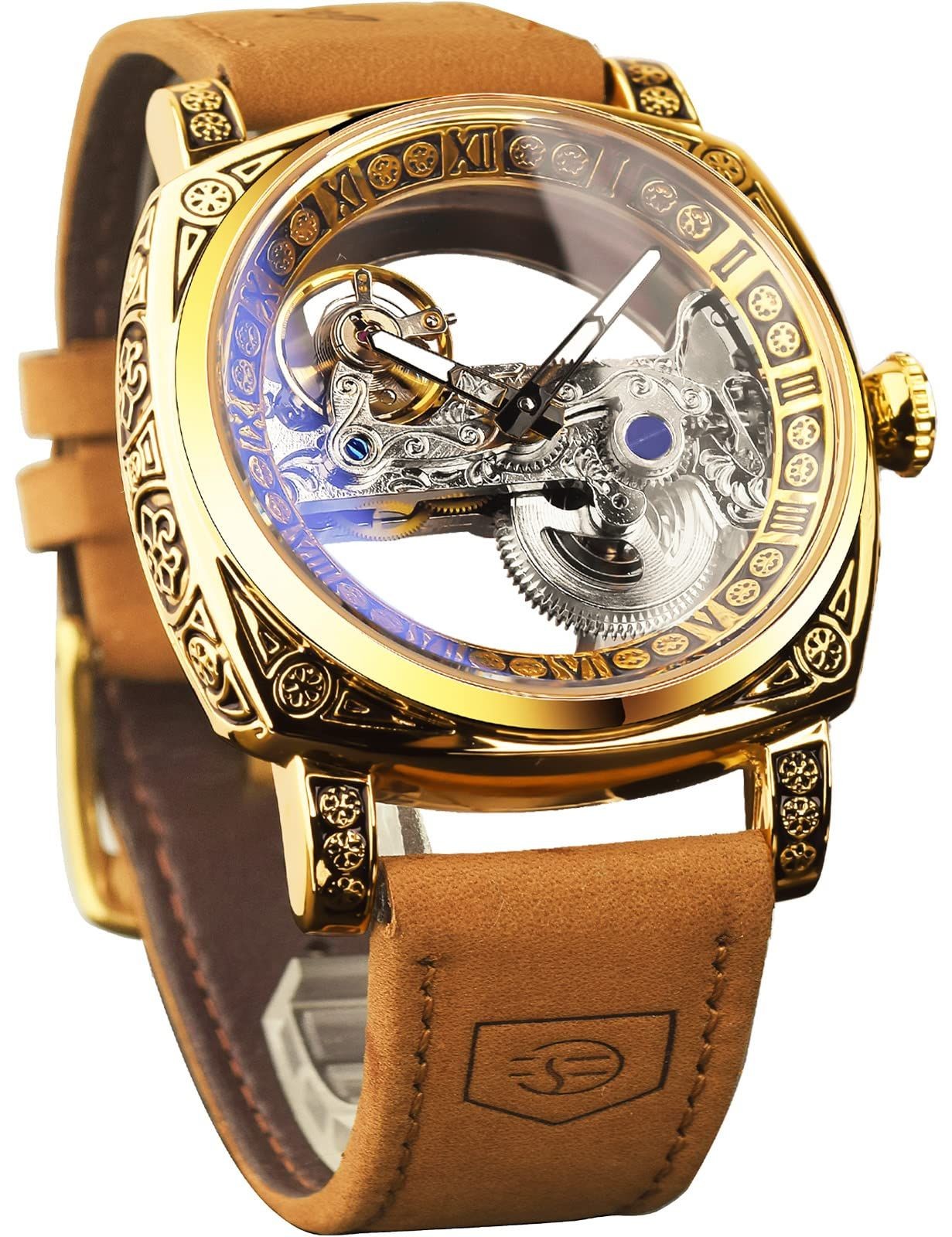 Brand new FORSINING Men's Square Carving Mechanical Wristwatch Retro Totem Doubl