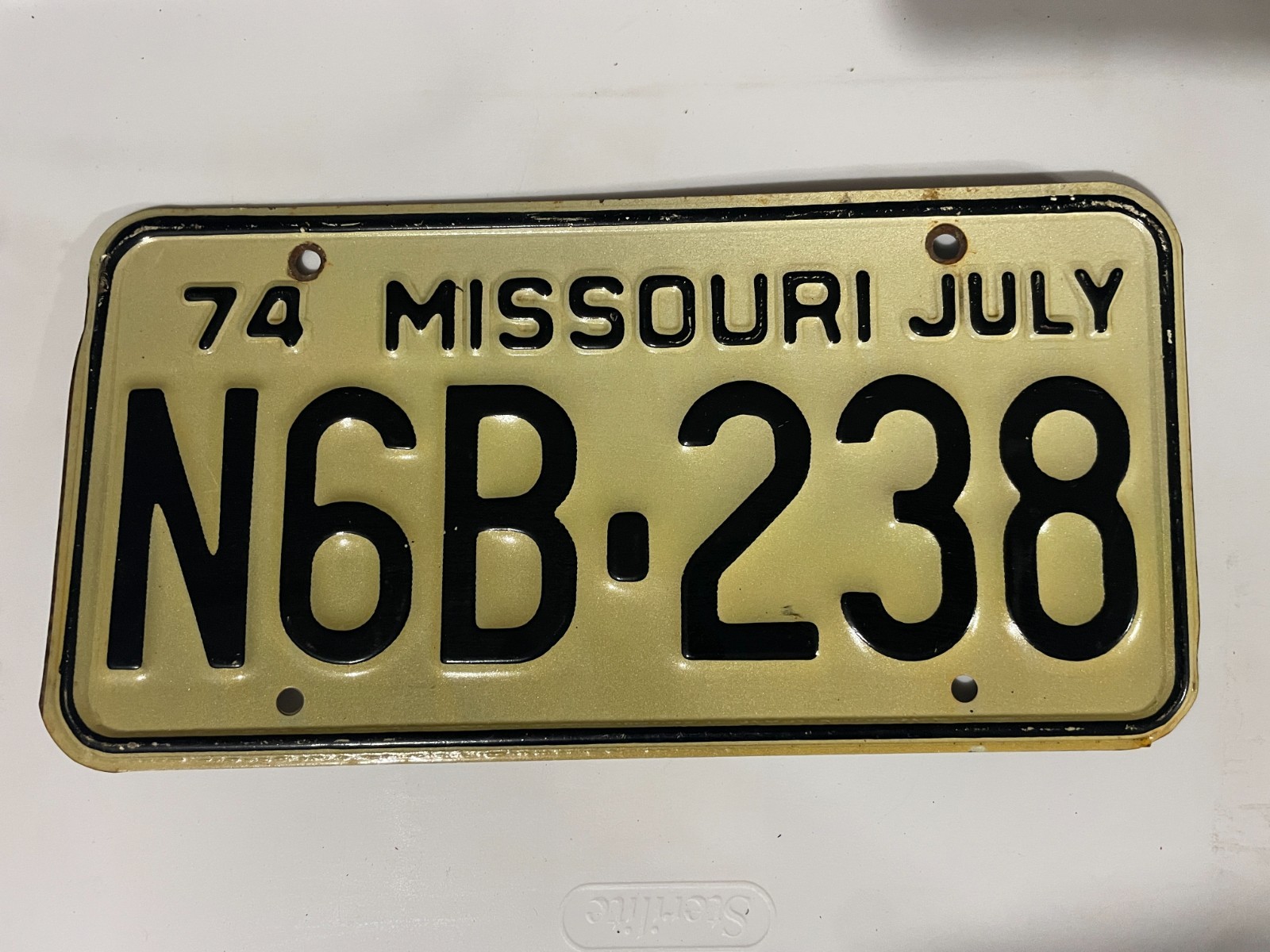 1974 MISSOURI LICENSE PLATE JULY 74 N6B 238