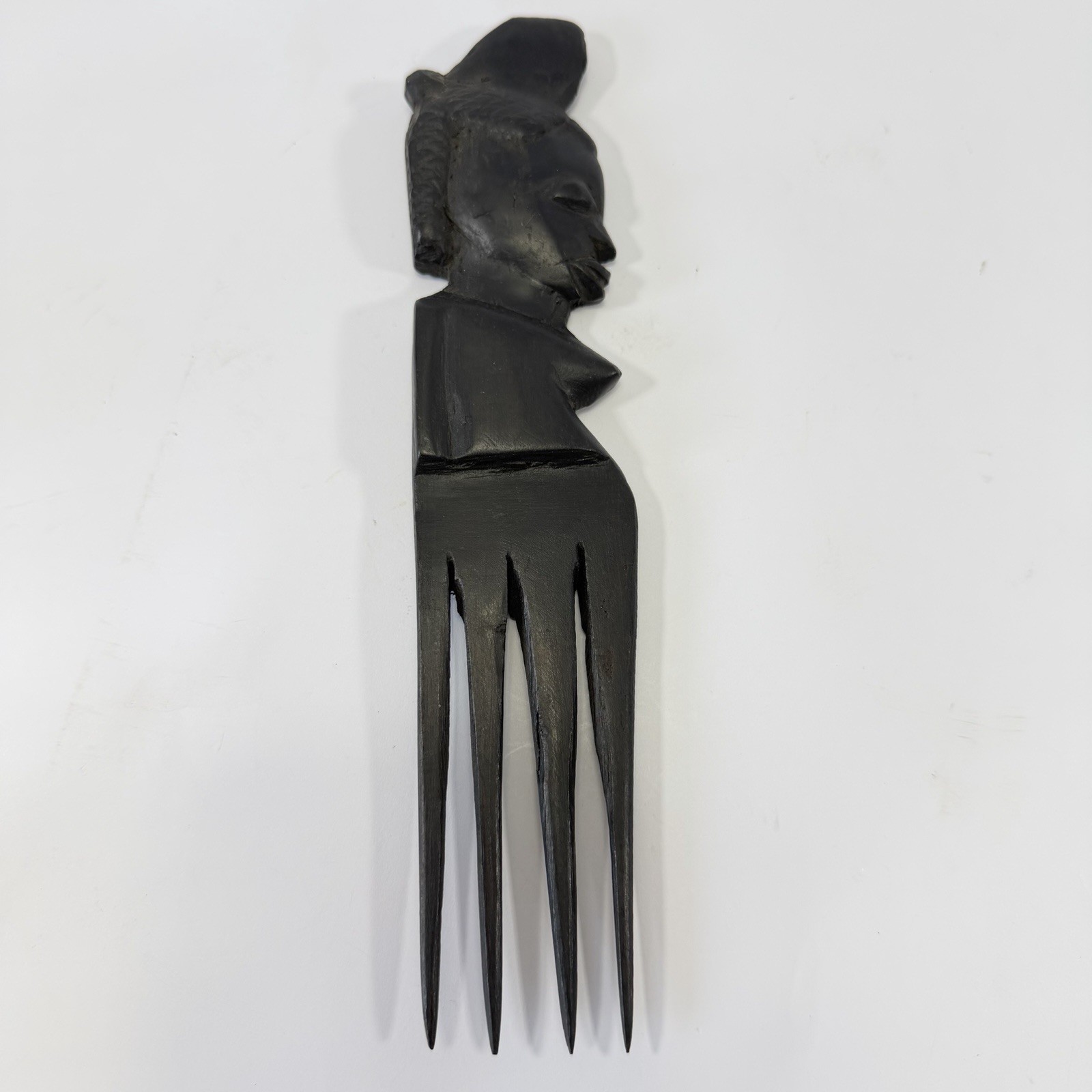 Vtg  African Tribal Wooden Hair Comb Hand Carved In Senegal Woman Head Top 10”