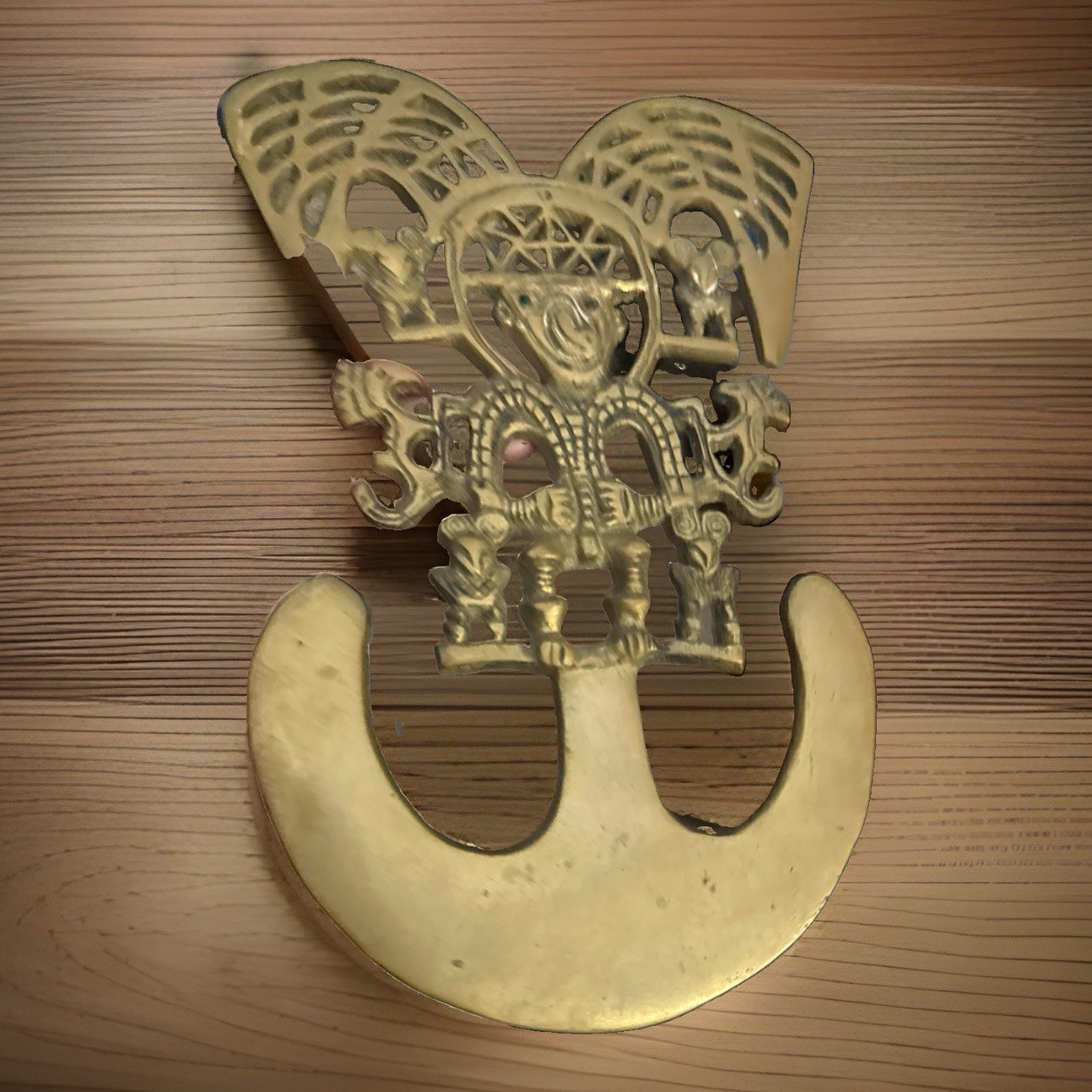 Vintage Decorative Brass Wall Hanging – Pre-Columbian Style Tribal Figure – 9\