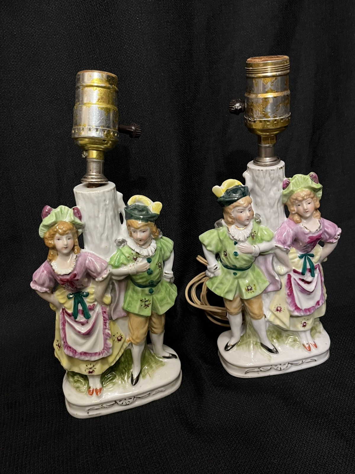 Vtg Hand Painted Porcelain Children Figurine Pair Boy & Girl, Multicolor Glossy