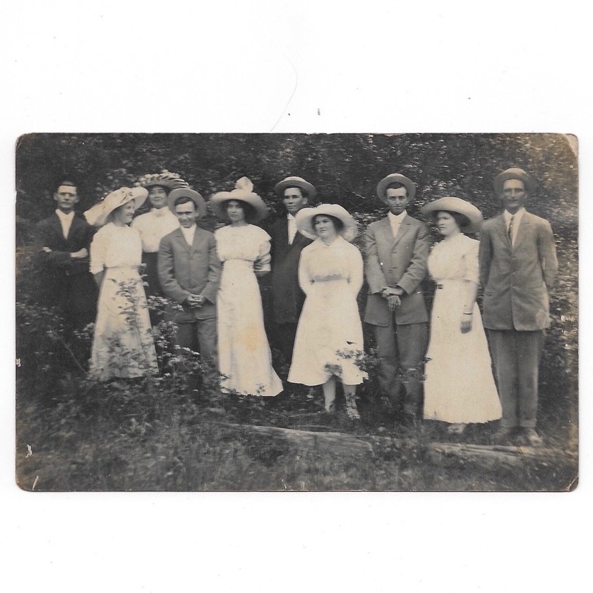 Antique Cyko RPPC Real Photo Postcard Early 1900s Men Women Hats Dress Suit Blur
