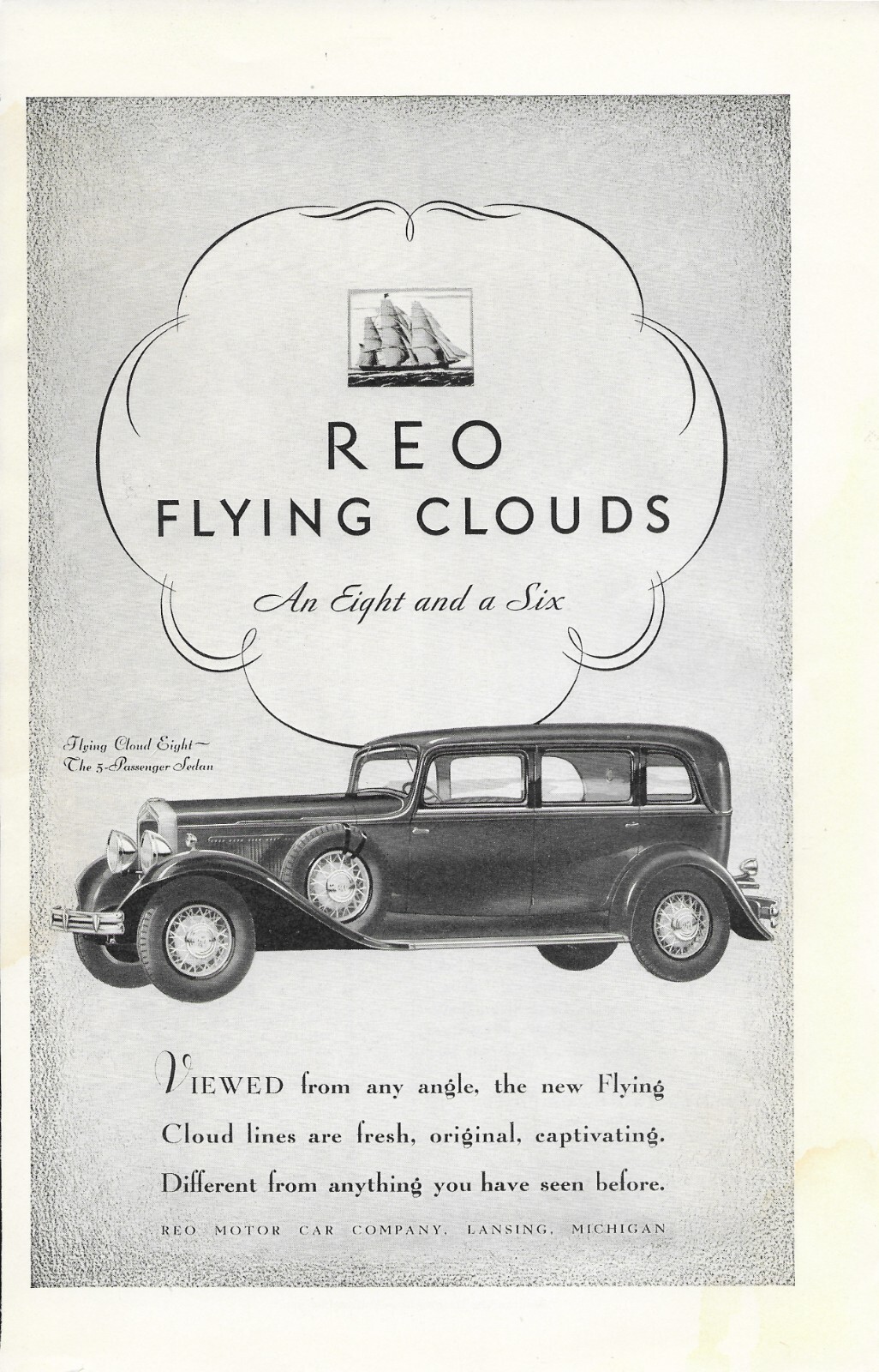 1931 REO Flying Clouds Car Magazine Ad, Antique Car, 5 Passenger Sedan, NG1A