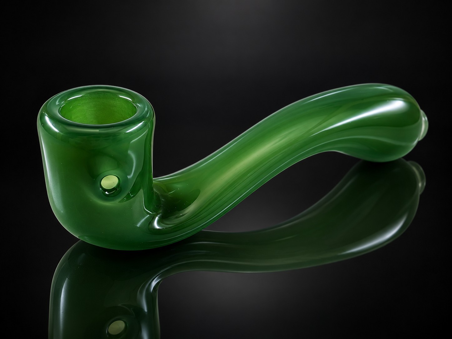 Emerald Green Curved Glass Tobacco Hand Pipe Compact Design Carb Hole