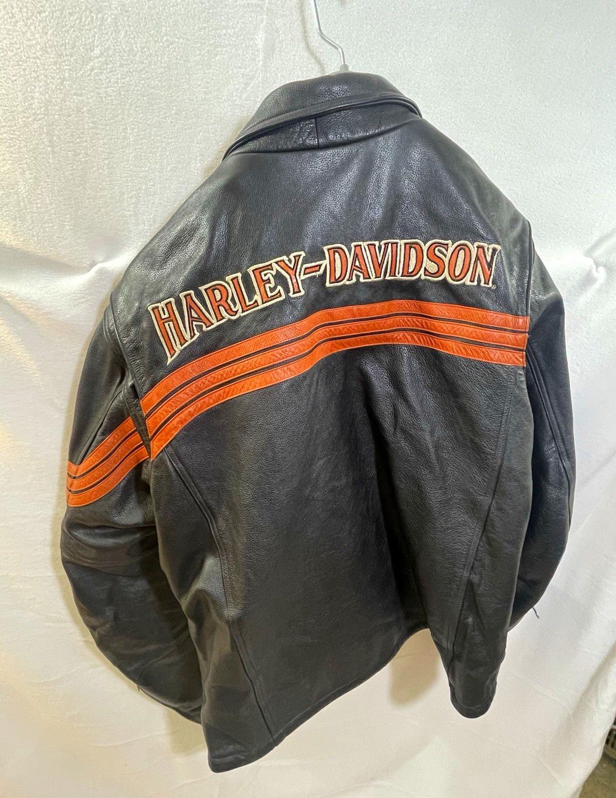 Harley-Davidson Genuine Black Leather Jacket w/ Orange Stripes XL Mexico
