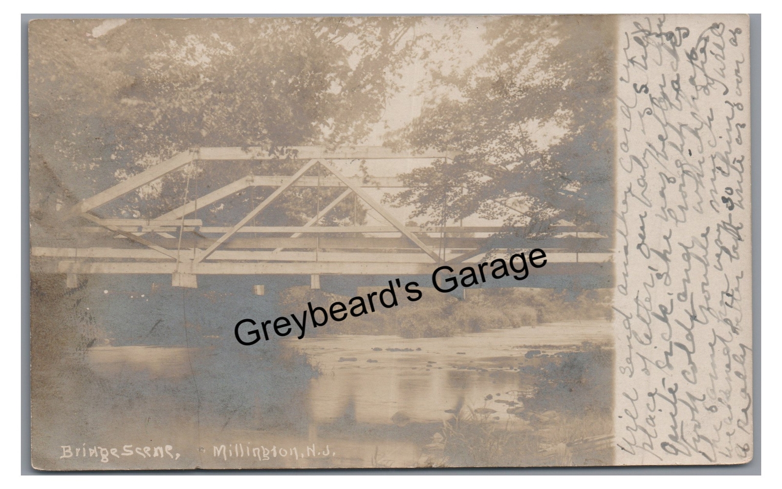 RPPC Bridge Scene MILLINGTON NJ New Jersey Vintage 1906 Real Photo Postcard