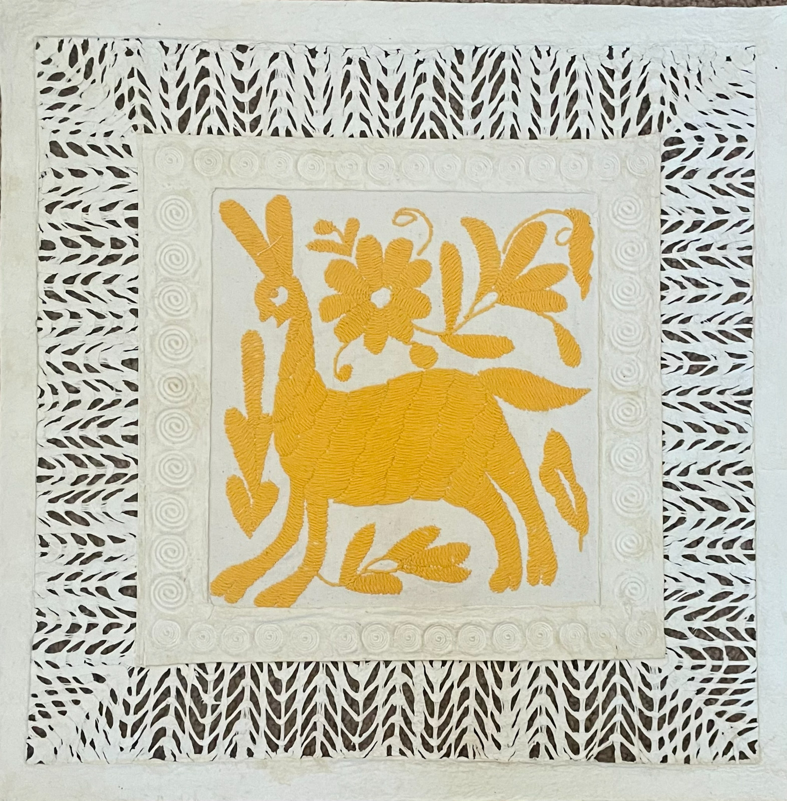 Papel Amate -Unframed with Otomi Yellow Embroidery-16\