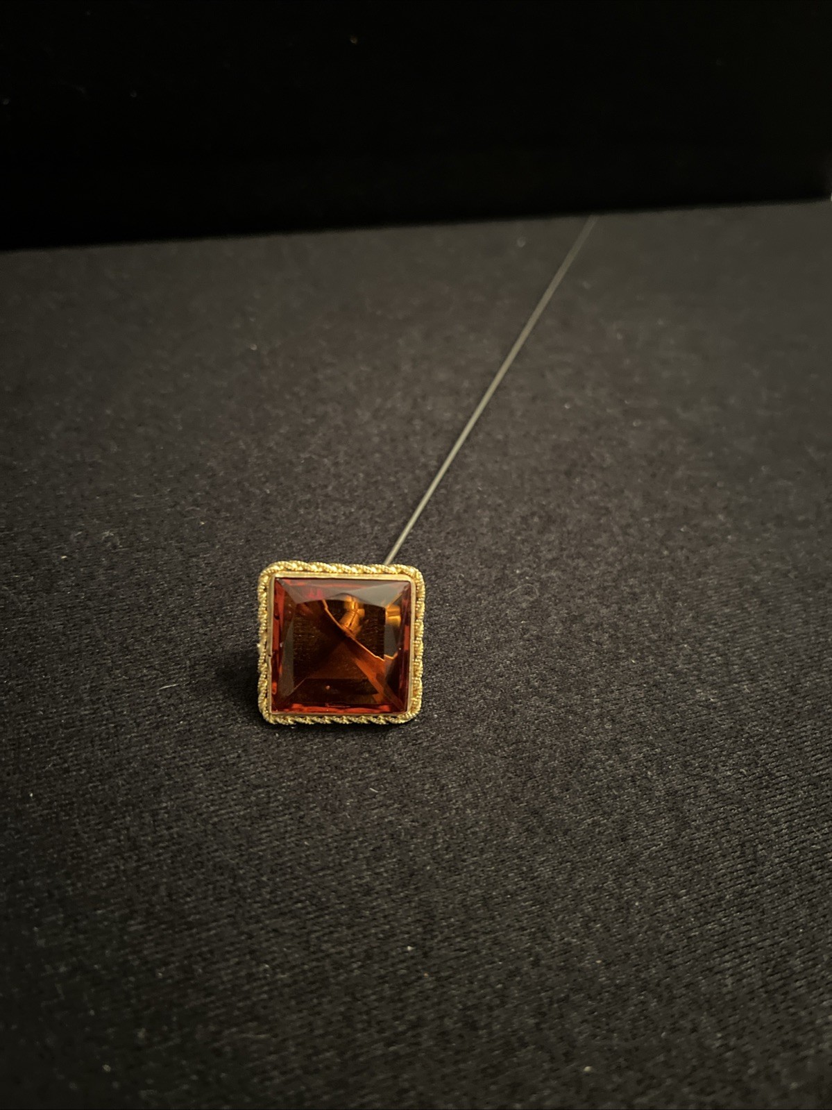 Antique Victorian Orange Stone Hatpin wIth Gold Twisted Edge - 10 inch
