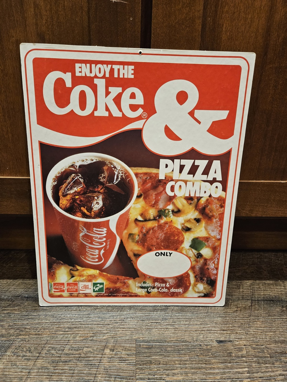 Vintage Coca-Cola & Pizza Combo DOUBLE-SIDED Counter Display Sign VG+
