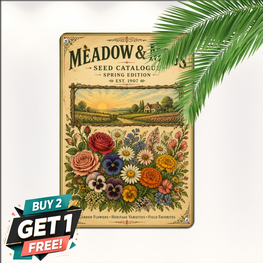 Heirloom Farm Seed Nursery Sign Vintage Botanical Floral Farm Metal Tin Plaque