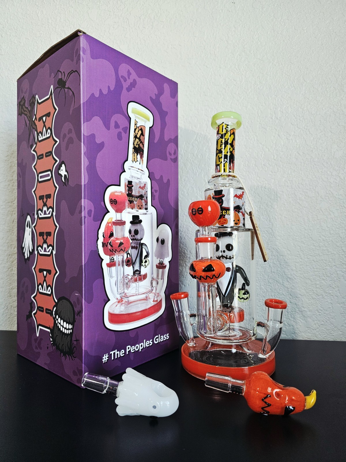 CHEECH GLASS Limited Ed. SPOOKY VIBES Ghostly Hit 3 pipes WATER PIPE/BONG/HOOKAH