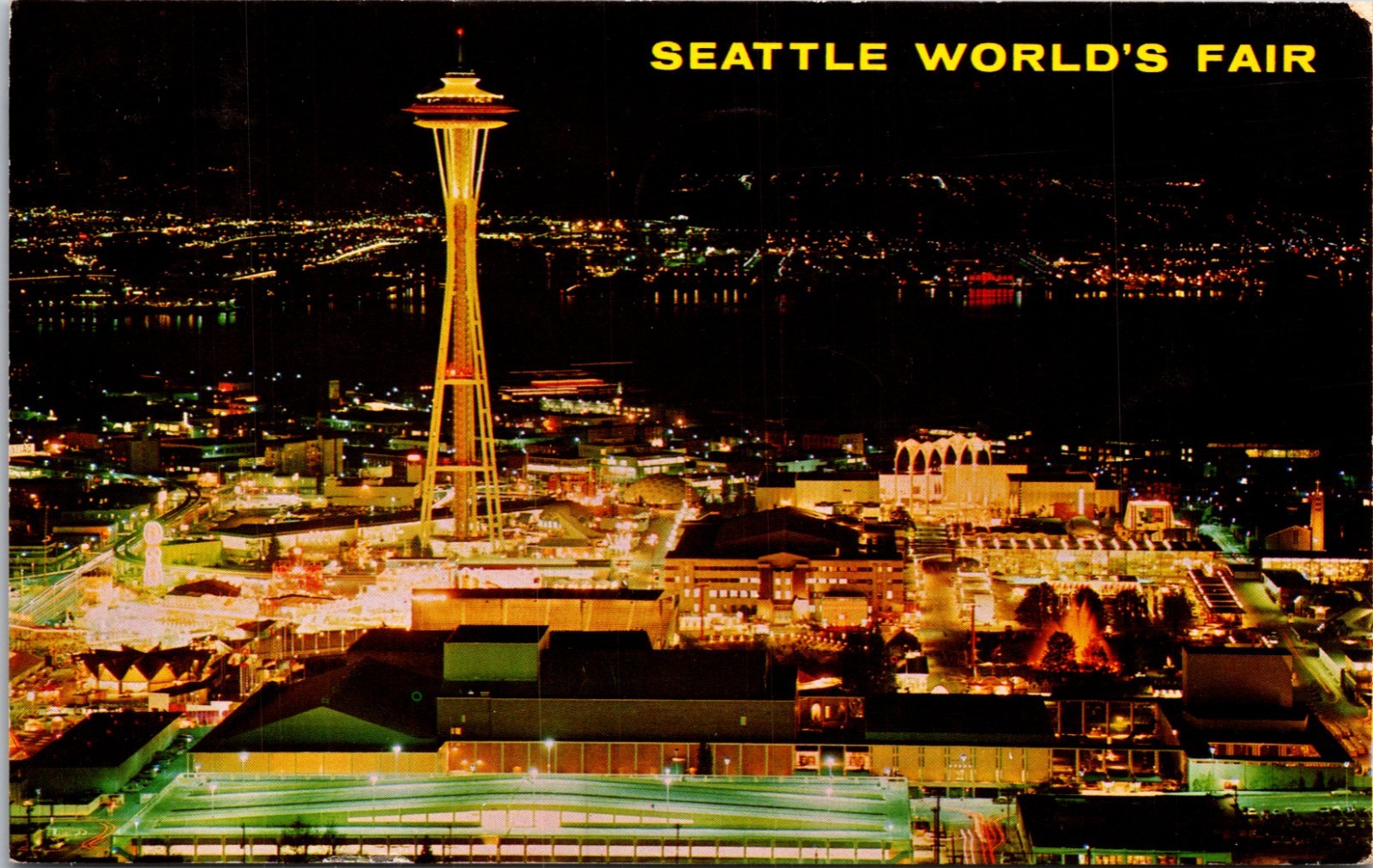Worlds Fair Grounds at Night Seattle Washington WA 1962 Chrome Postcard XH13