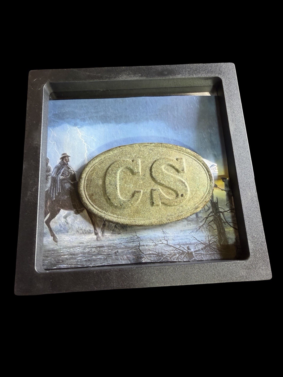 Early Reproduction CS Oval Belt Plate c.1880s Framed Civil War Style