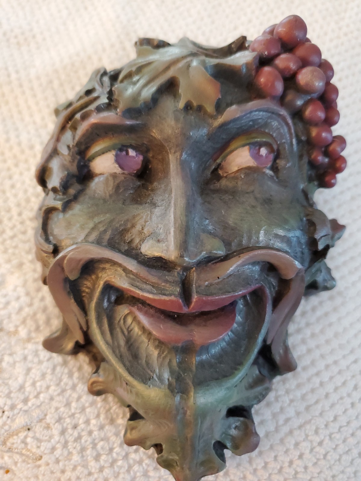 Vintage Bacchus Greek God Of Wine Face Wall Decor 1991 Signed. Heavy 7\