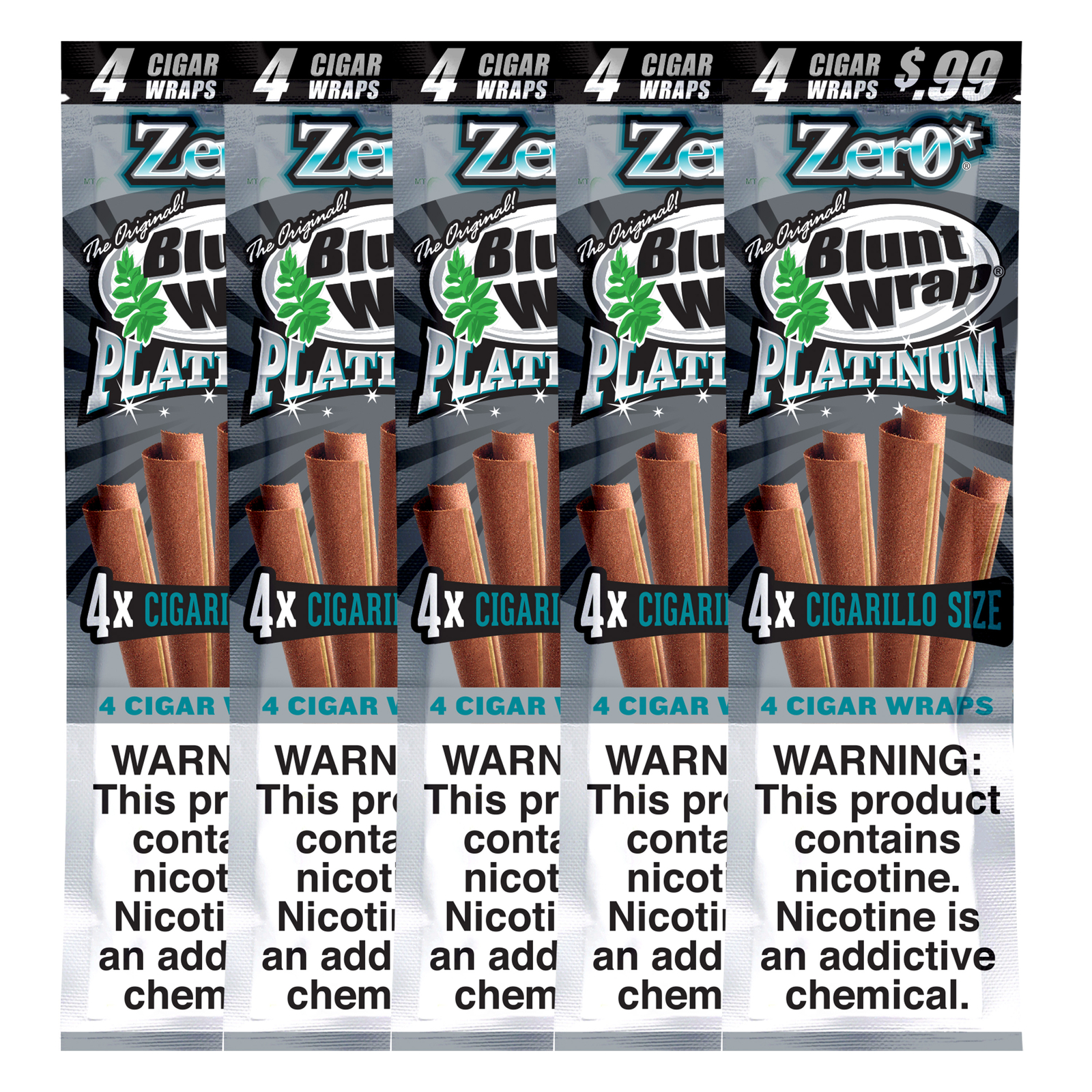 Double Platinum Wraps zero UNFLAVORED Pre-Priced .99 each (5 Pouches, 20 Wraps)