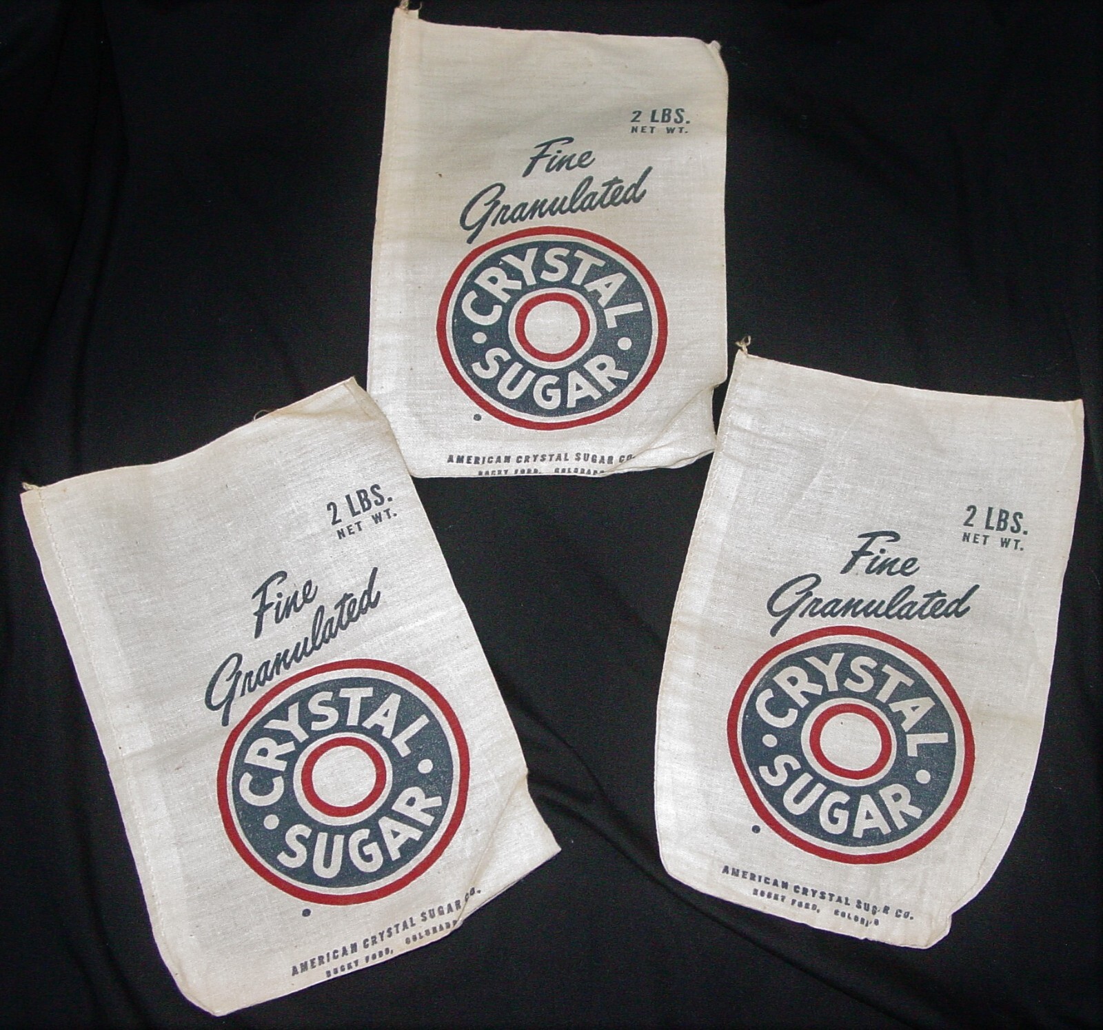 3 2 lb. CRYSTAL SUGAR FINE GRANULATED SUGAR CLOTH BAGS-BEMIS OMAHA BAG COMPANY