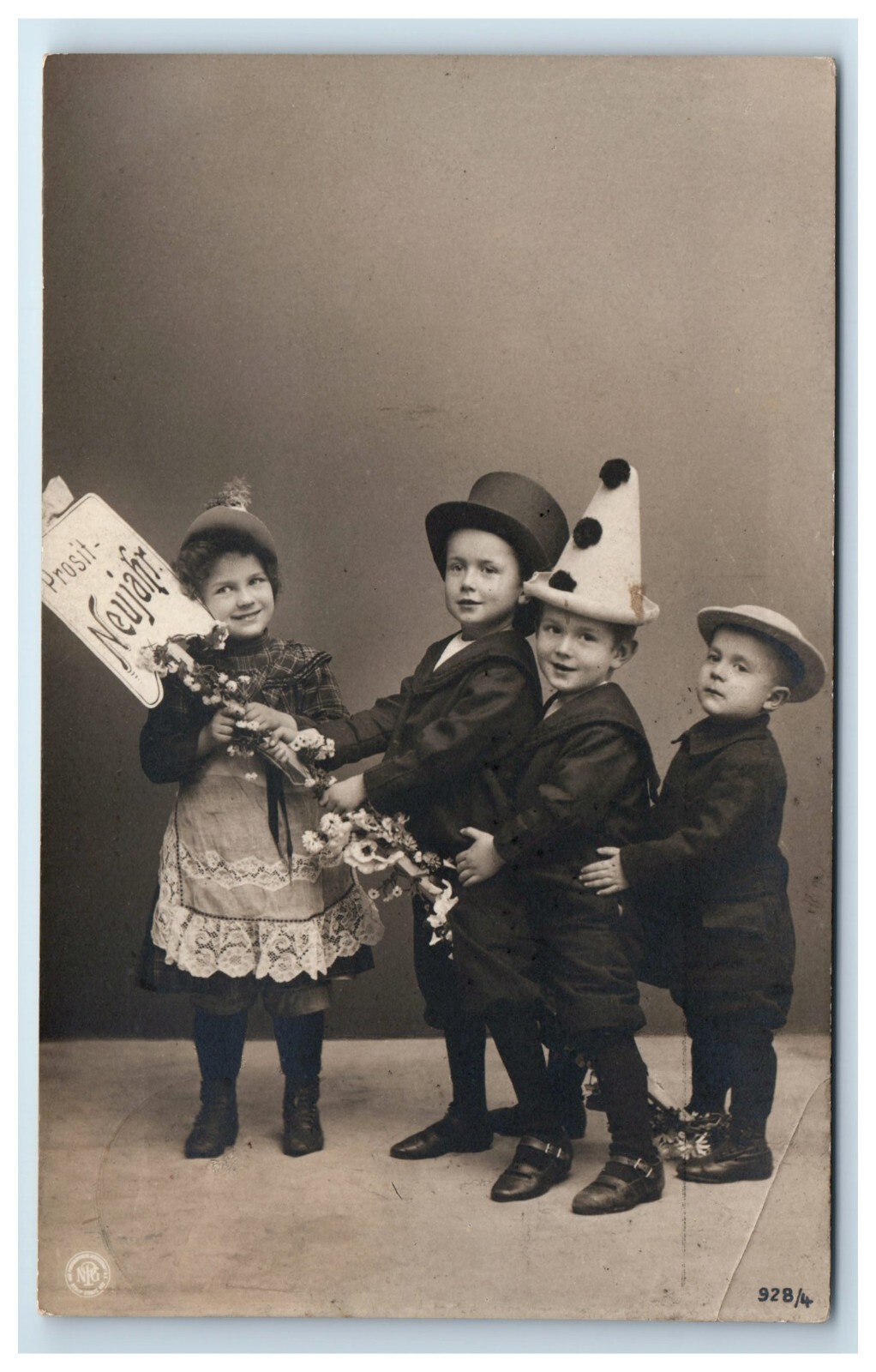 Postcard RPPC New Year 1909 Cute Children Costumes Prosit Neujahr Germany