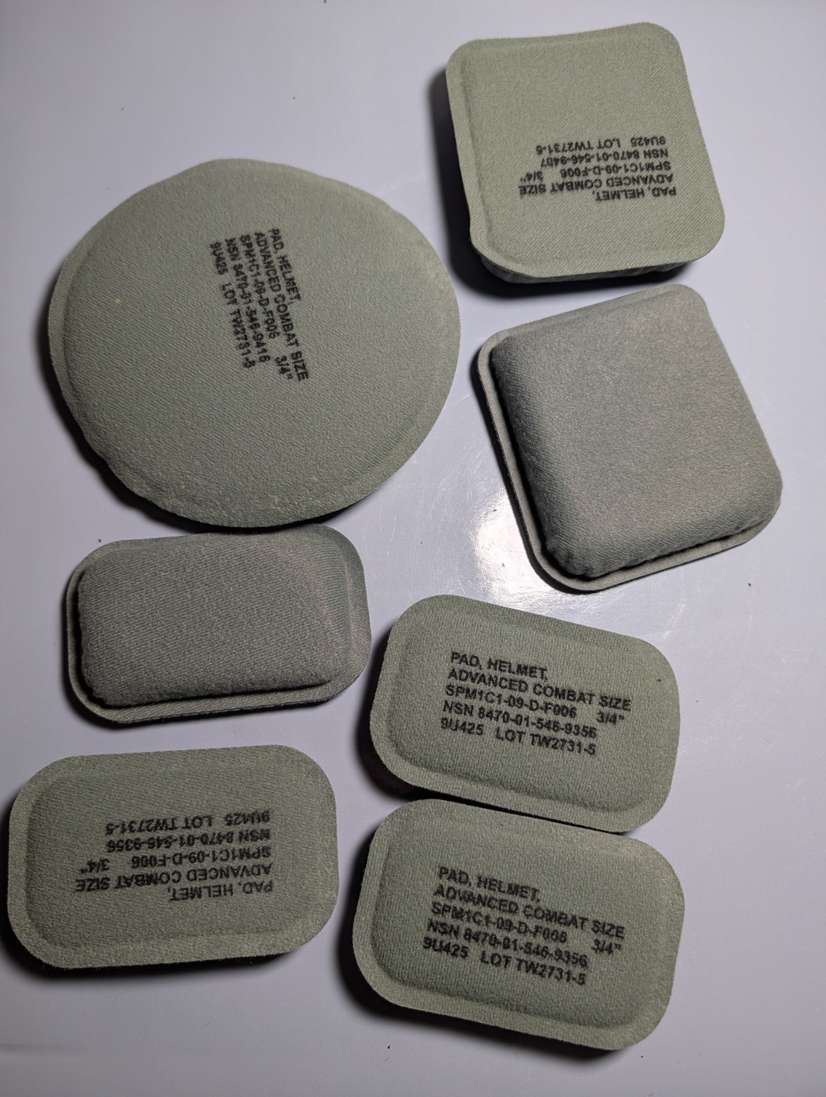Lot 3 - 7 ACH Helmet Pads 3/4 Inch Foliage Green Military Surplus Set Excellent