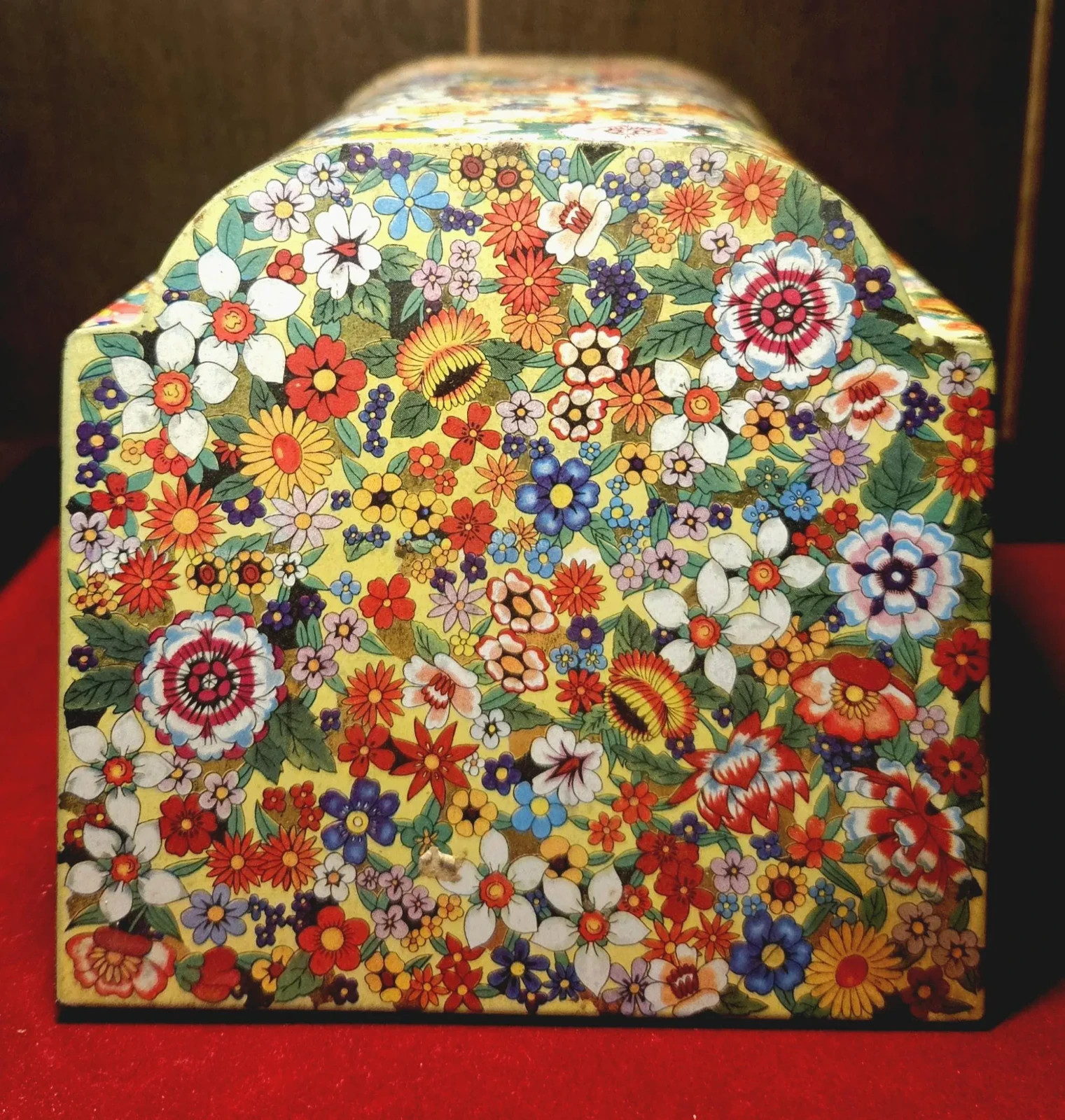 Vintage 1970s Floral Psychedelic Tin Box Retro Mod Storage Container Maximalist 