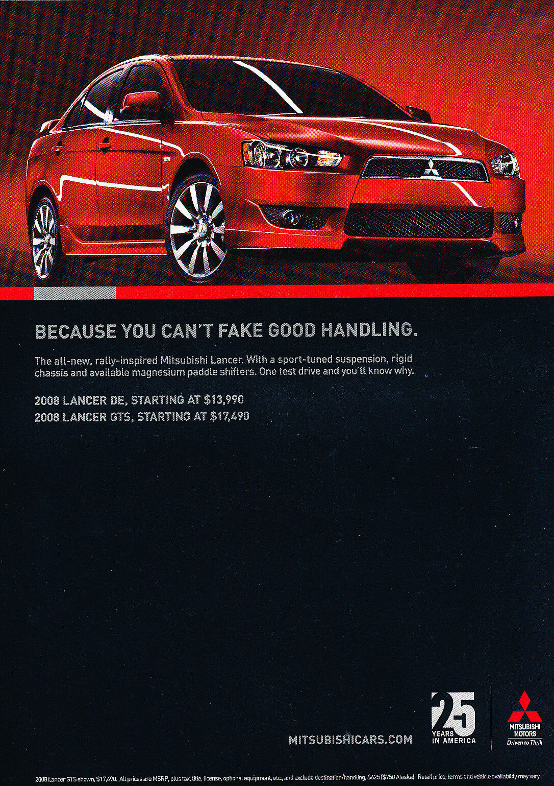 2008 Mitsubishi Lancer - DE and GTS   - Original Advertisement Car Print Ad J329