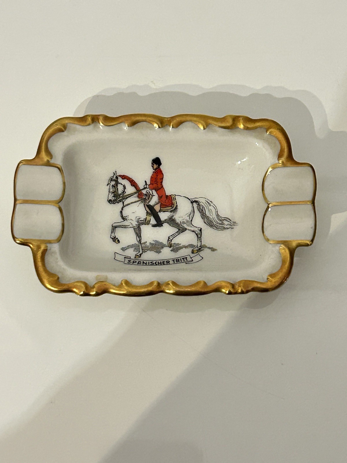 Vintage Vienna Porcelain Ashtray Spanischer Tritt Equestrian Gold Trim 4.5”