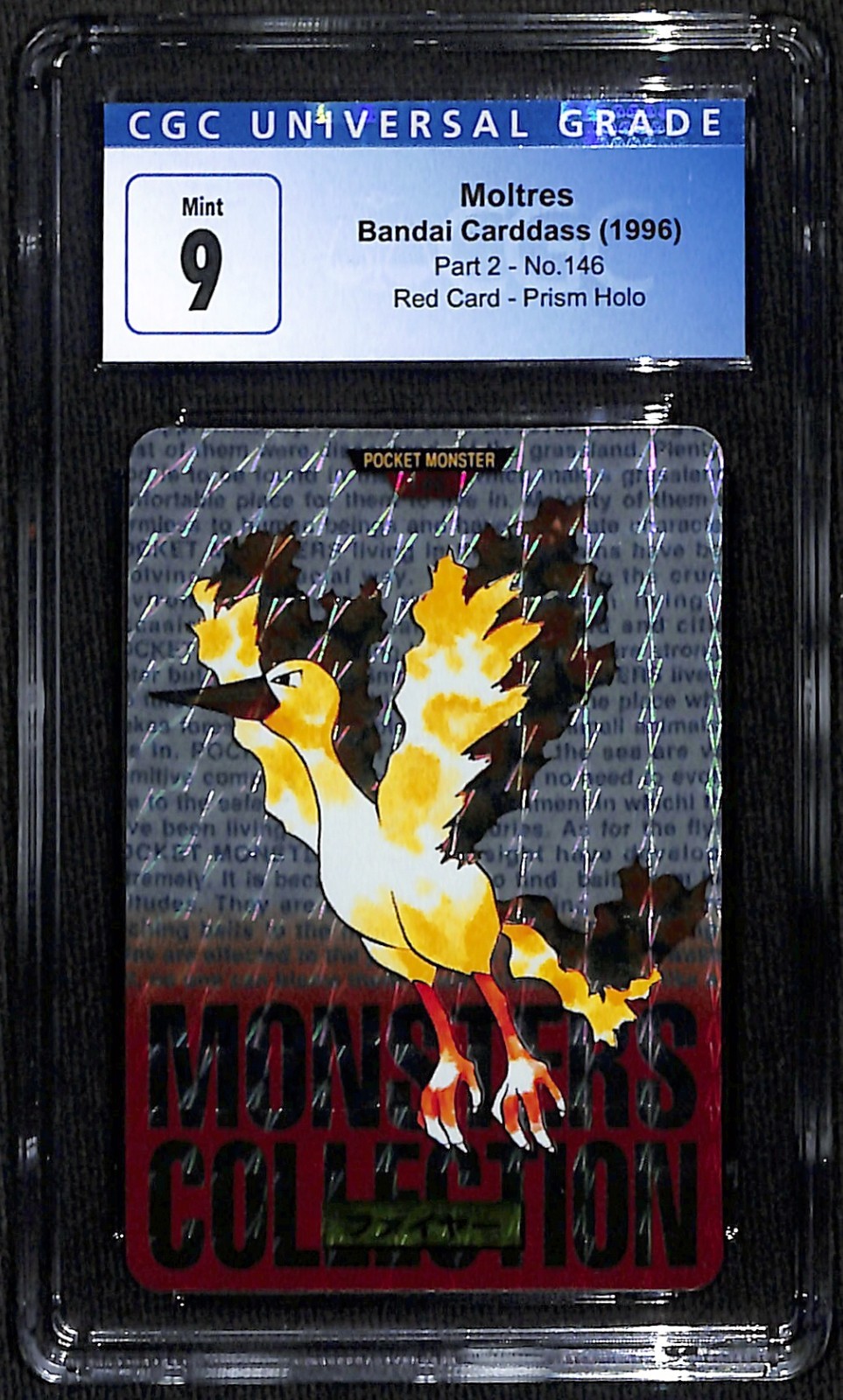 1996 Pokemon Pocket Monsters Moltres Red Prism Carddass Pt 2 146 Japanese CGC 9