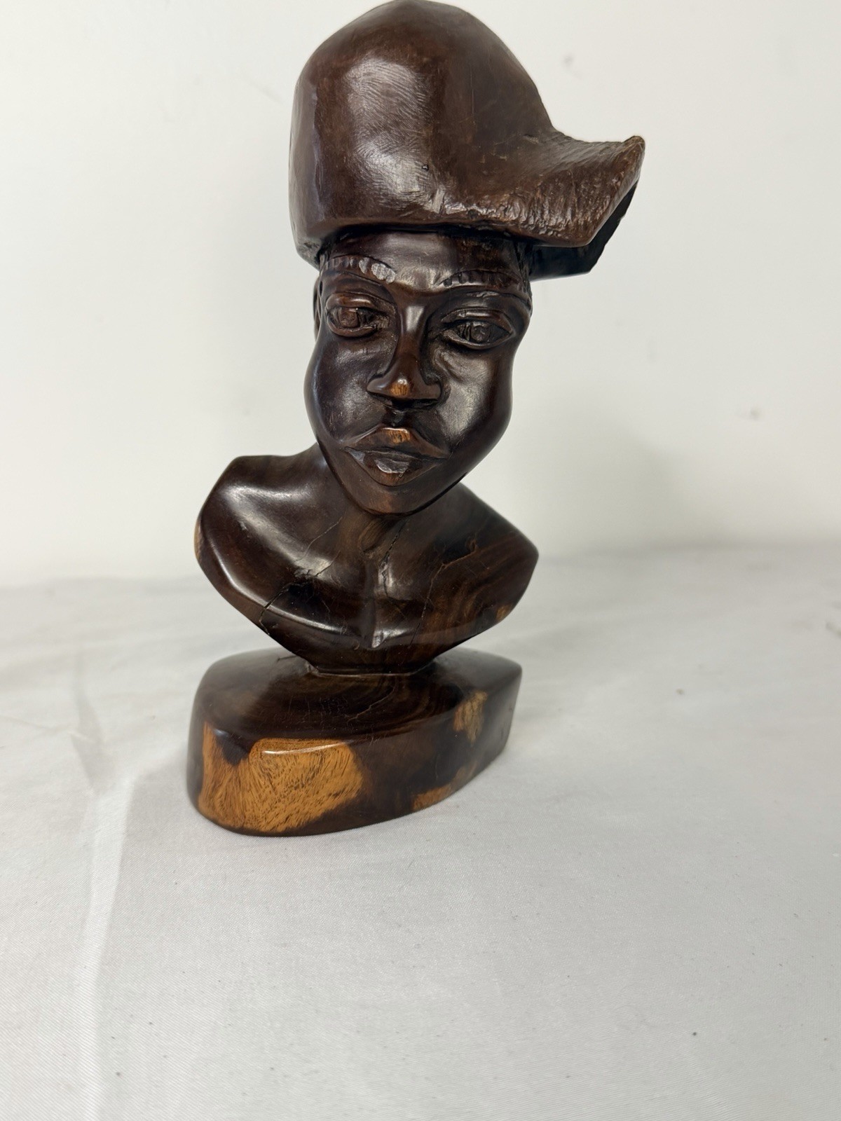 Signed Hand Carved Hardwood Bust Sculpture Folk Art JWI Made by I Roach 8” 